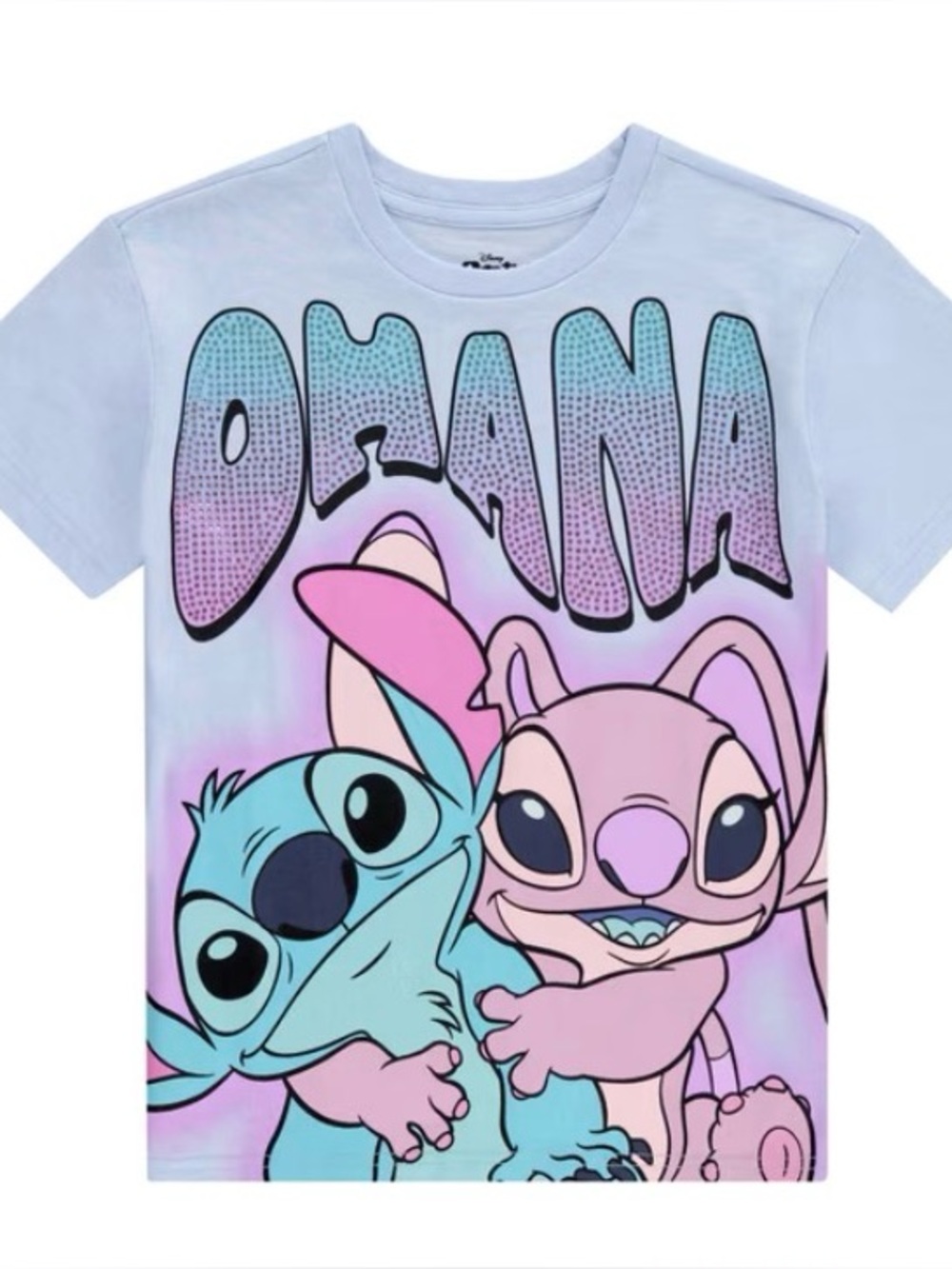 Disney Lilo and Stitch Angle Short Sleeve T-Shirt Girls Tee Rhinestones Ohana